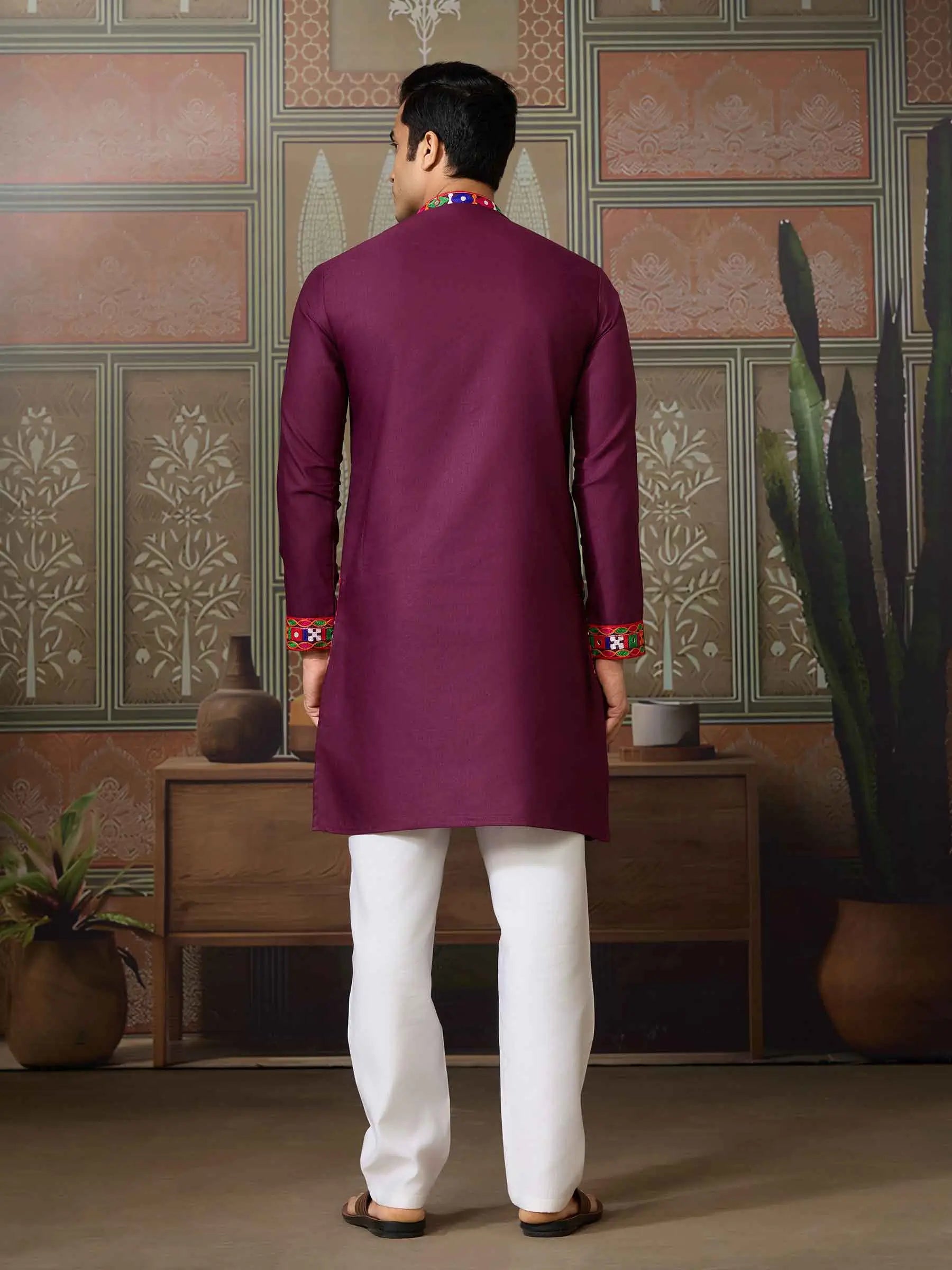 Wine Multi Thread And Real Mirror Work Kurta Set For Navratri