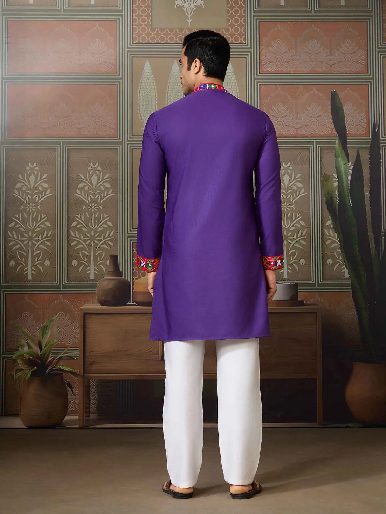 Purple Multi Thread And Real Mirror Work Kurta Set For Navratri