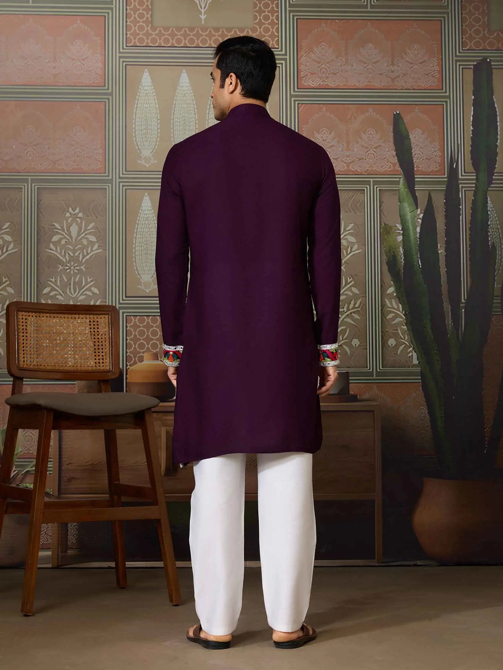 Purple Navratri Kurta Set Multi Thread And Real Mirror Work