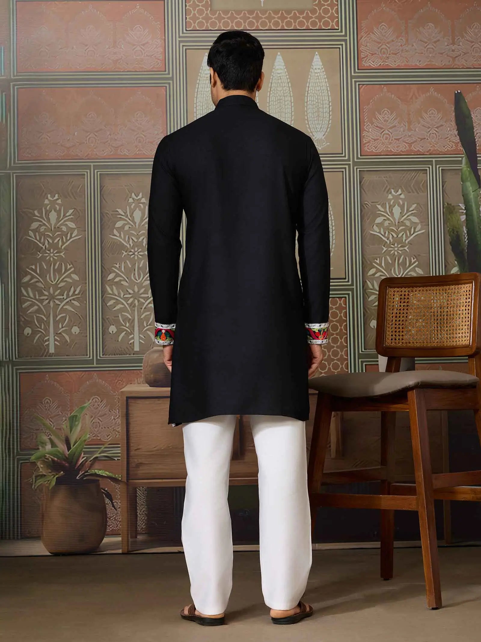 Black Navratri Kurta Set Multi Thread And Real Mirror Work
