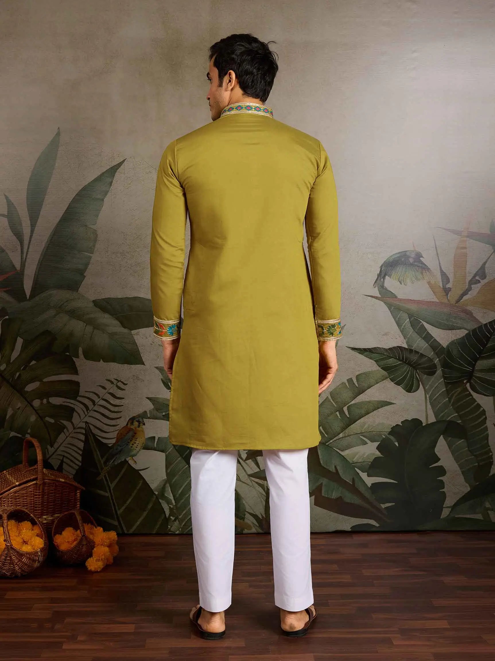 Fluroscent Green Multi Thread Sequins Embroidery Work Festive Wear Kurta Set