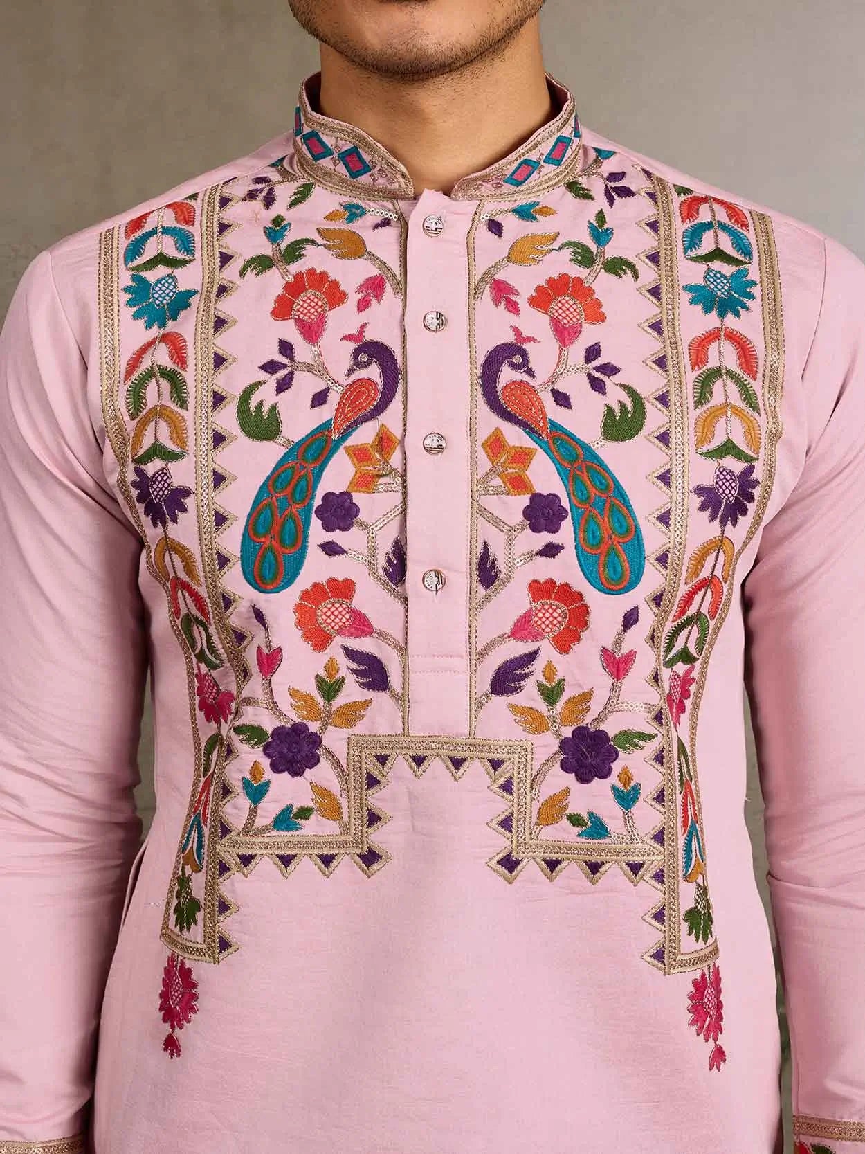 Light Pink Multi Thread Sequins Embroidery Work Festive Wear Kurta Set