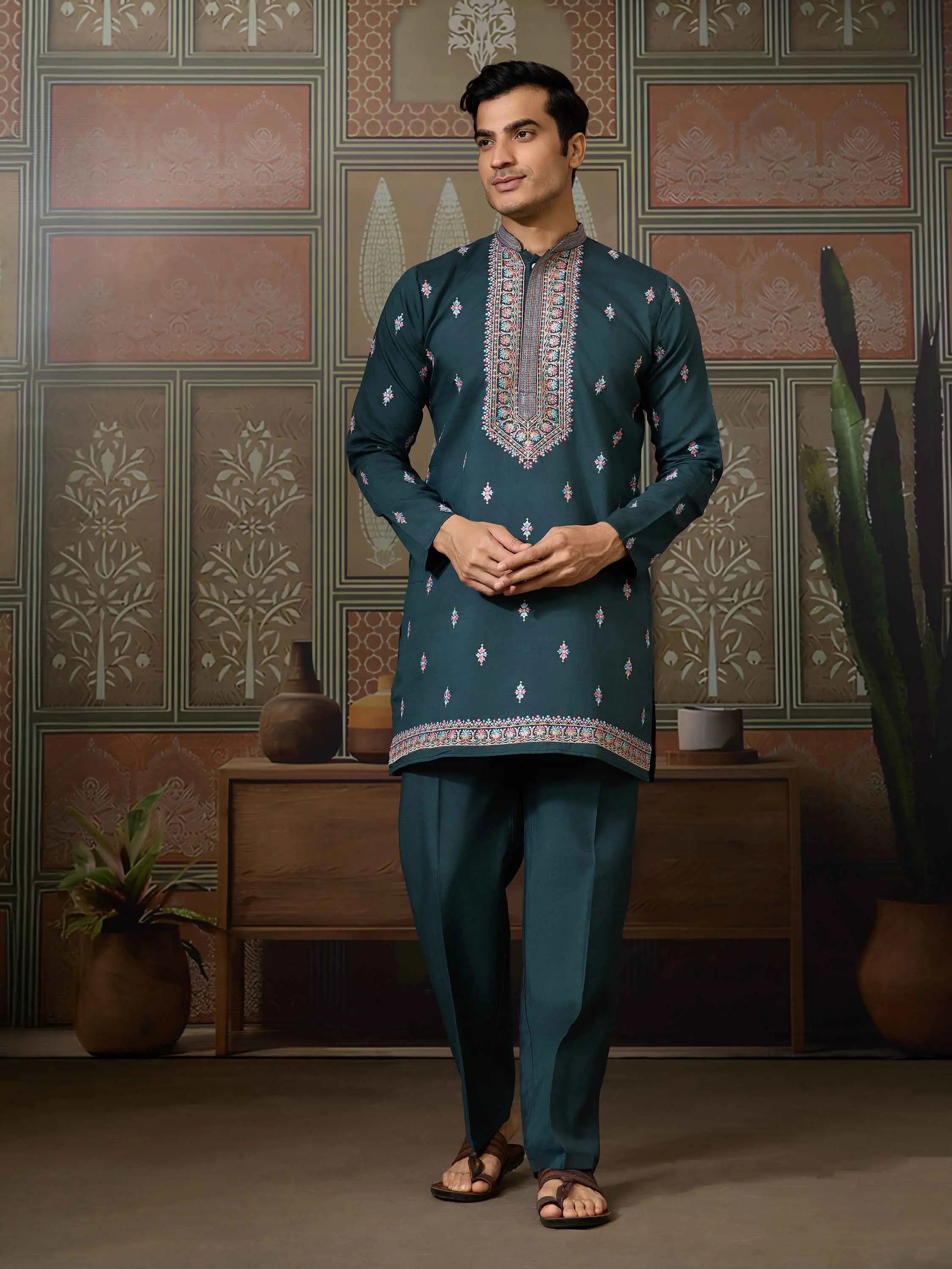 Timber Green Wedding Wear Multi Thread Sequins Embroidery Work Kurta & Koti