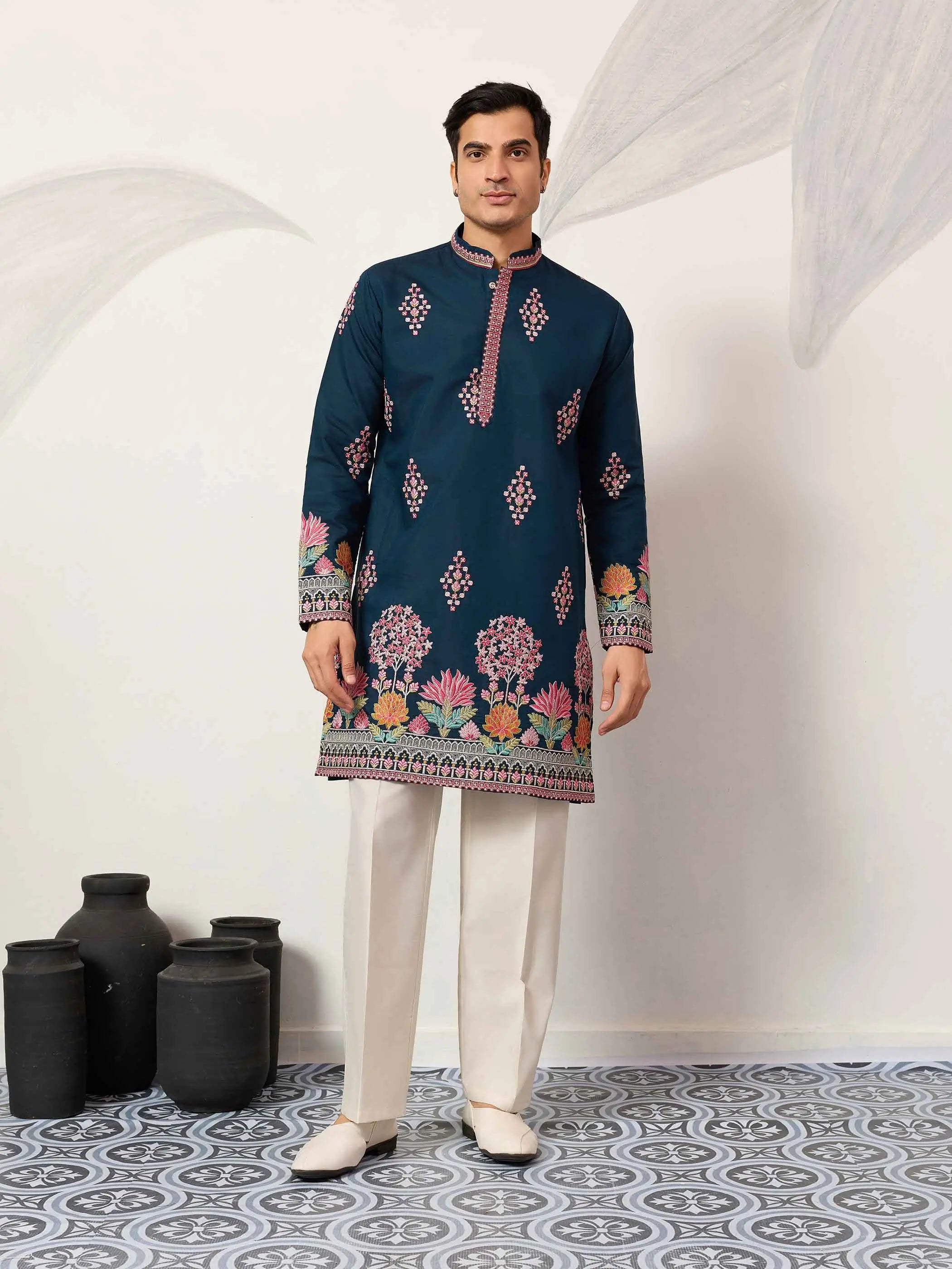 Nile Blue Embroidery Work Kurta Set