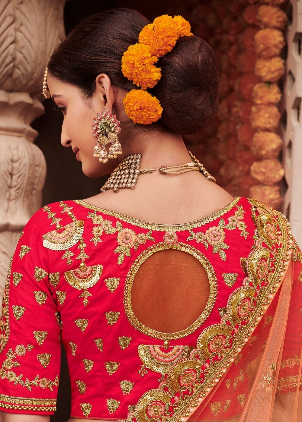 Punch Pink Silk Bridal Lehenga Choli with Heavy Thread Embroidery and Stone work | Ready To Wear - qivii