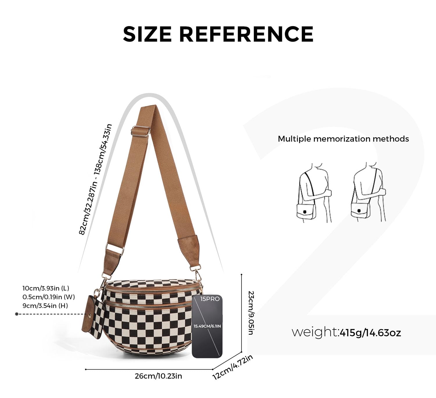 Ounamei Checkered Crossbody Bum Bag for Women Large Capacity Belt Bag for Moms & Everyday Travel