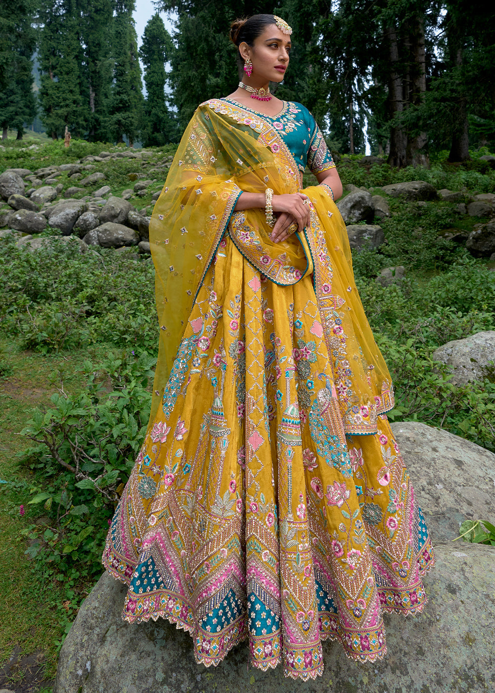 Light Mustard Yellow Viscose Silk Lehenga Choli With Heavy Embroidered Hand work: Wedding Edition | Ready To Wear - qivii
