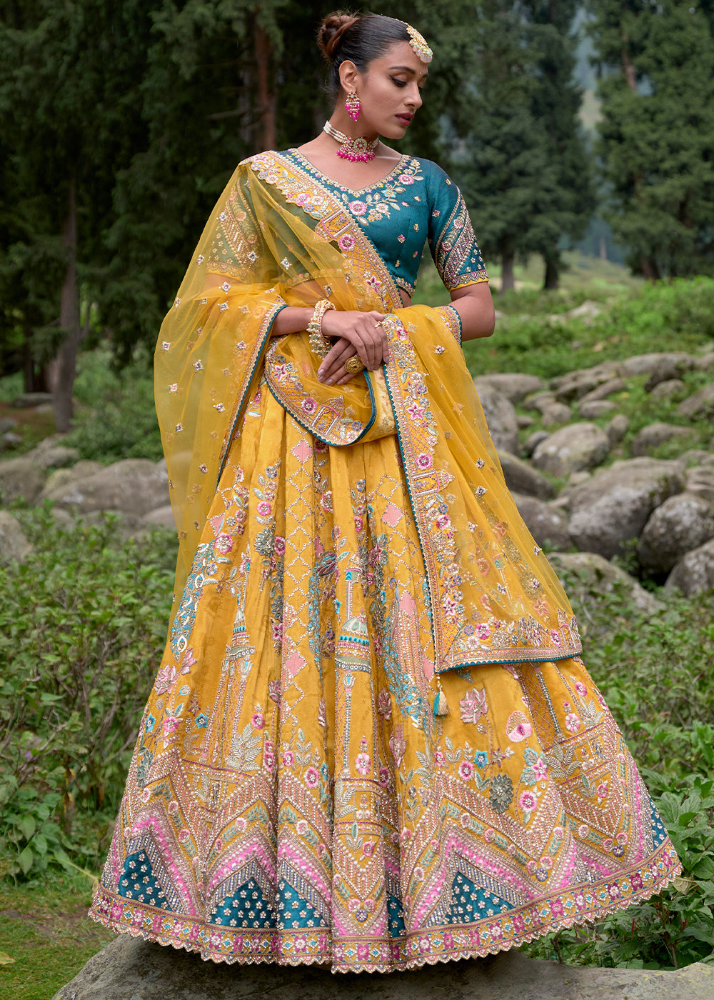 Light Mustard Yellow Viscose Silk Lehenga Choli With Heavy Embroidered Hand work: Wedding Edition | Ready To Wear - qivii