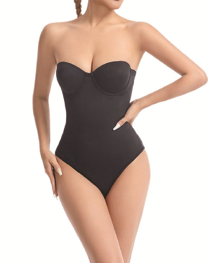 Women's Strapless Built-in Bra X Cross Tummy Control Bodysuit - By Qivii
