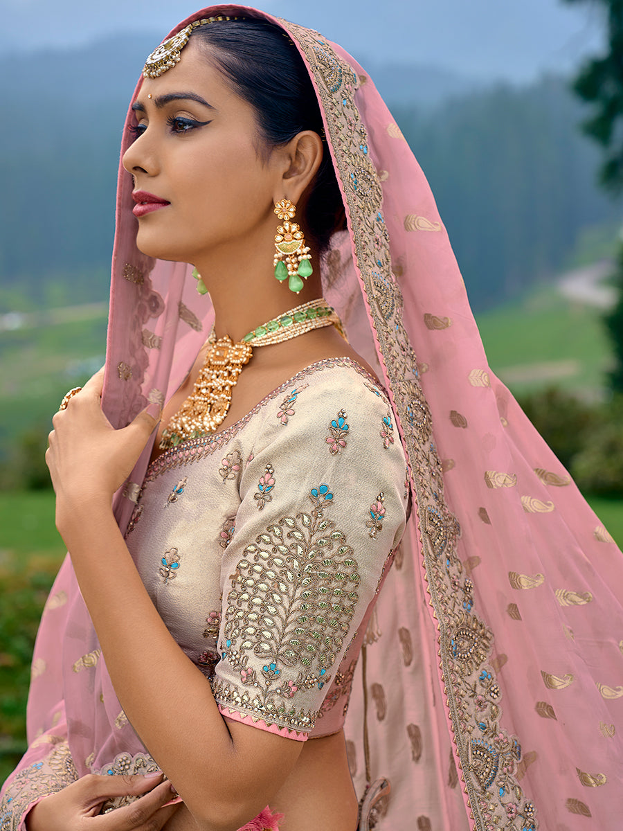 Multi-Color Organza Hand Work Embroidered Semi Stitched Lehenga Choli - qivii