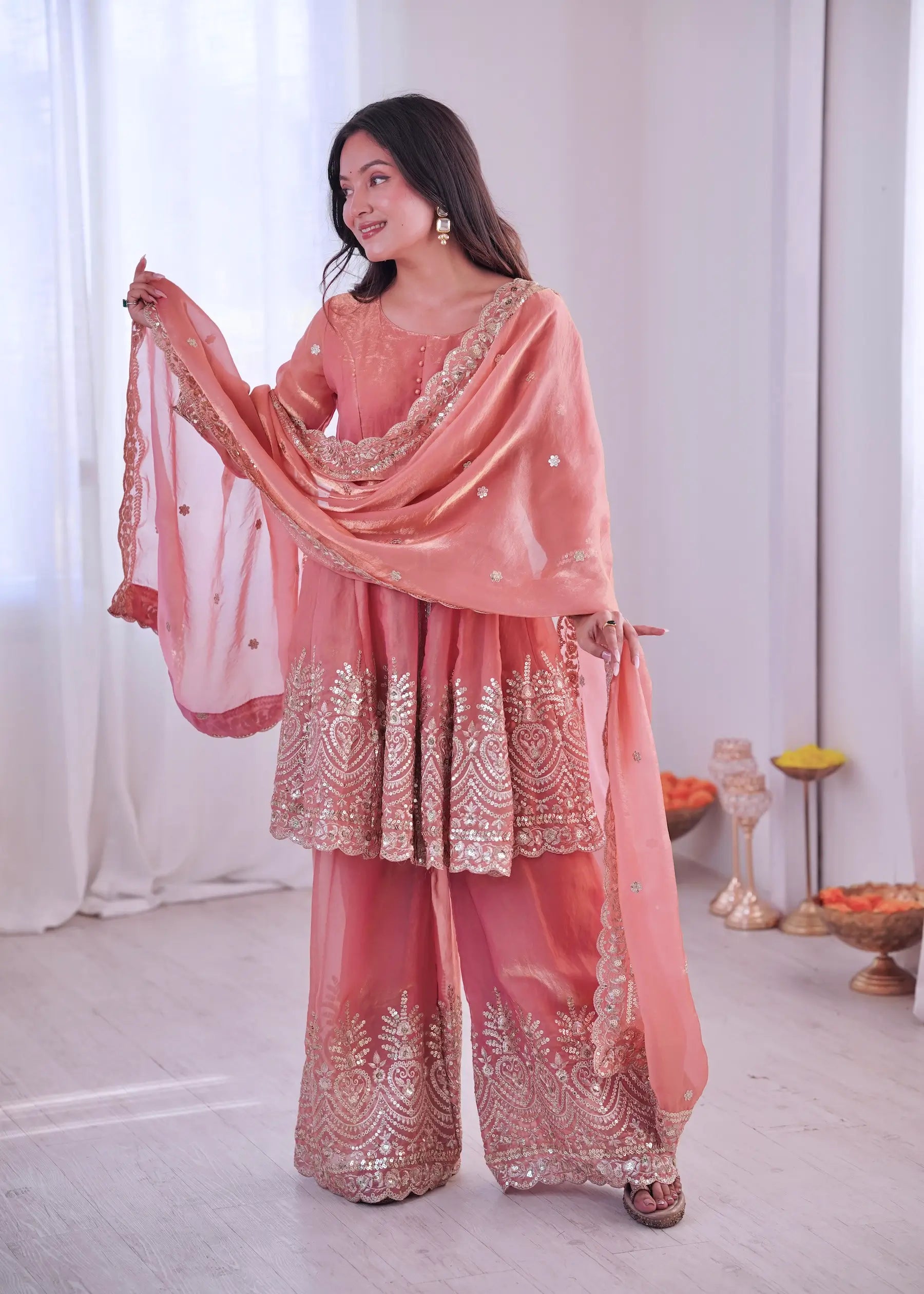 Dusty Pink Fendi Silk Embroidery salwar suit