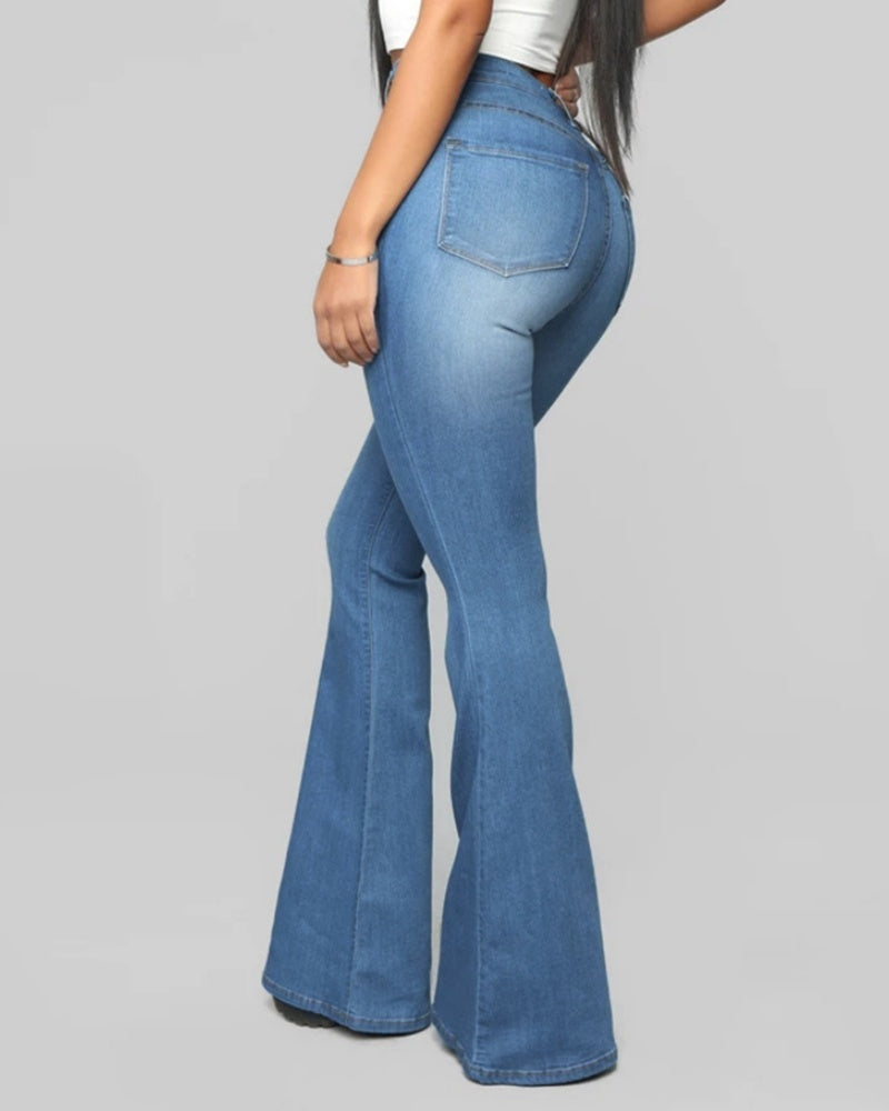 Fashion High Waist Hip Lift Slim Washed Flared Jeans - By Qivii
