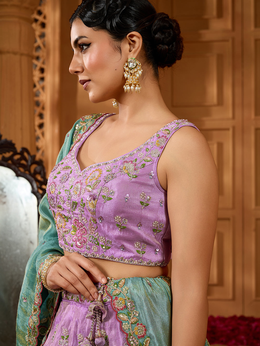 Lavender- Satin Silk Fabric Sequins embroidery Semi-Stitched Lehenga & Unstitched Blouse With Dupatta - qivii