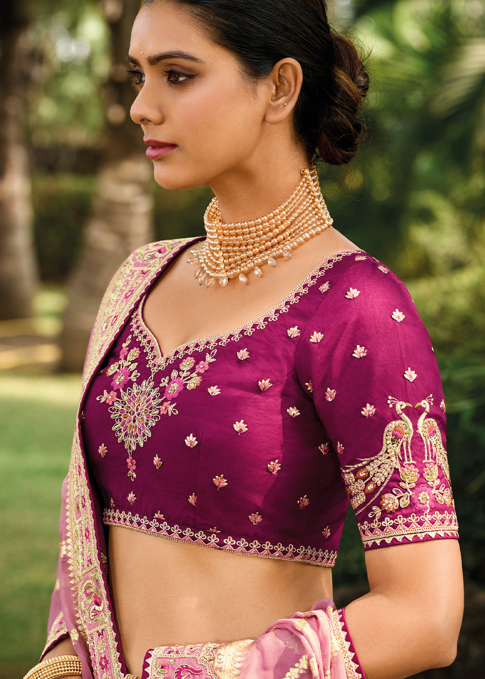 Shades Of Purple Crepe Georgette Lehenga with Embroidery, Thread work & Jacquard Butti all over | Ready To Wear - qivii