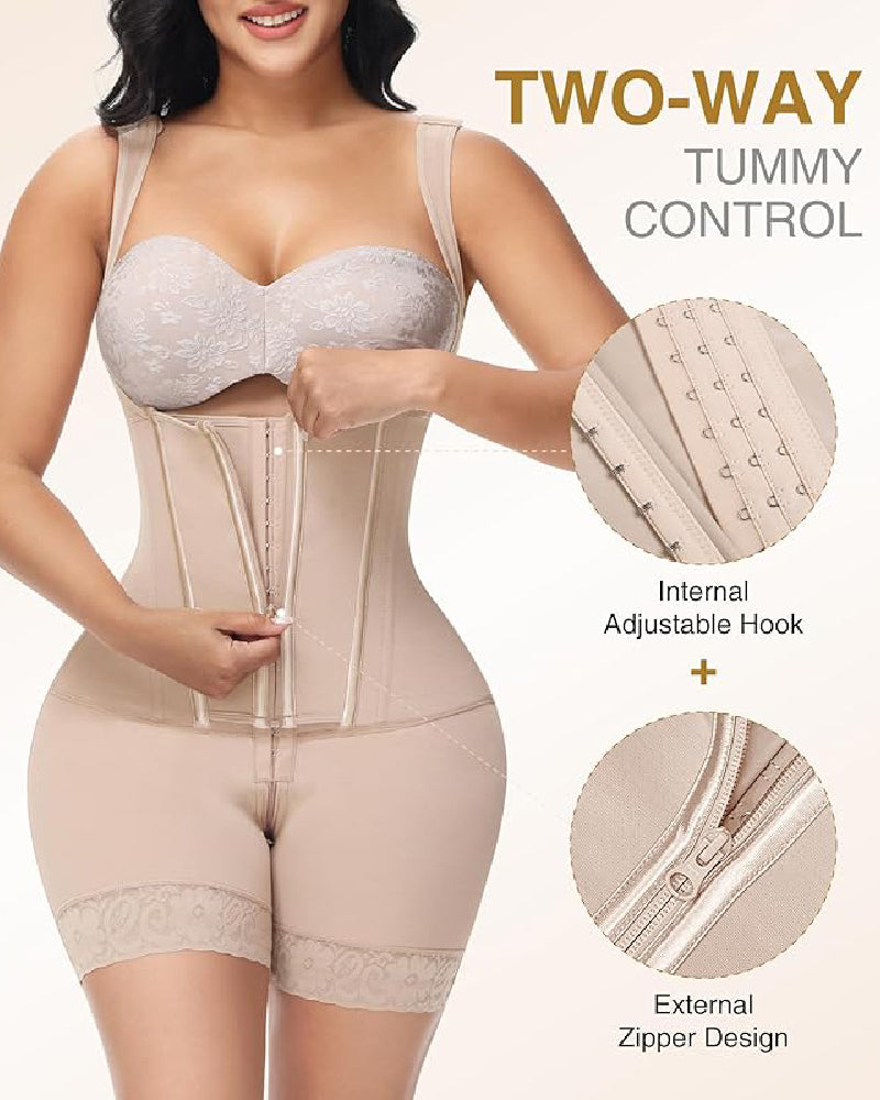 Shapshe® High compression Front Zipper Mid Thigh Shapewear - By Qivii