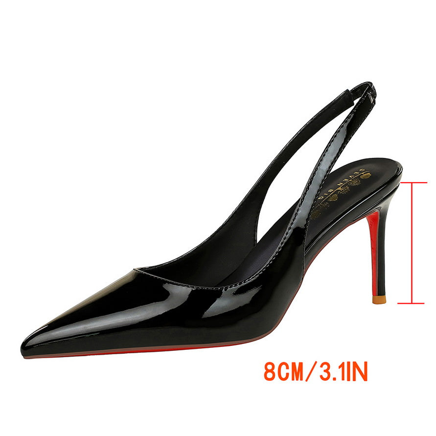 Women’s Estelle Patent Slingback Stiletto – Pointed Toe Cutout Heels with Elastic Strap (US 3.5–10.5)