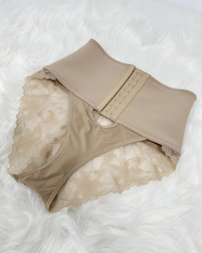 Shapshe® Front-opening Shapewear with Lace Trimmed Tummy Control Panty - By Qivii