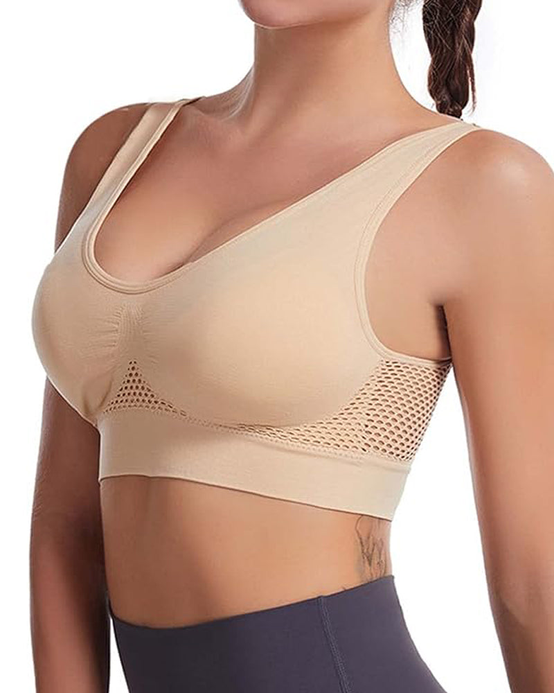 Women's Hollow Out Anti-Sagging High Support Sports Bra Breathable Yoga Top Bras - By Qivii
