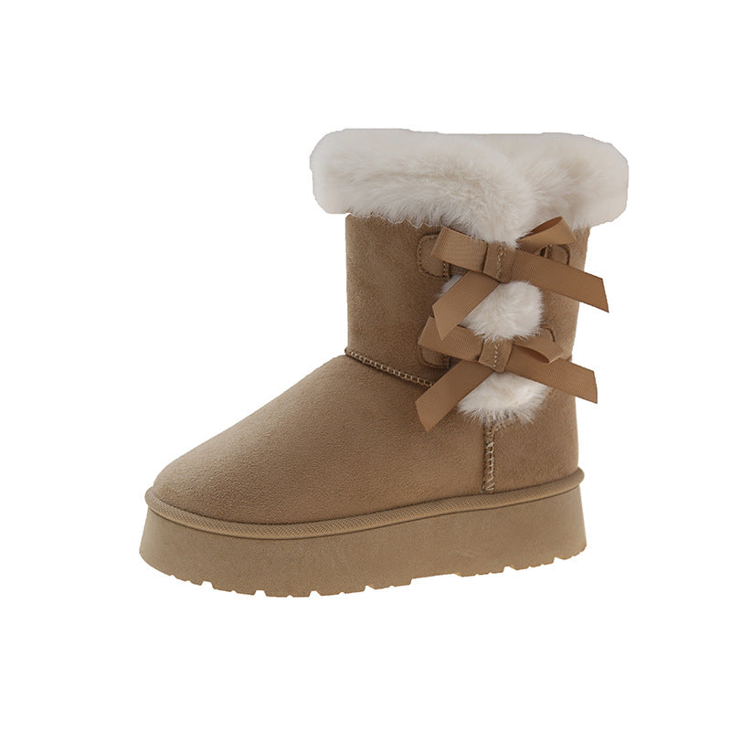 Women's Bow-Knit Cozy Winter Boots - Shearling Lined Chunky Platform Snow Boots (US 5-9.5)