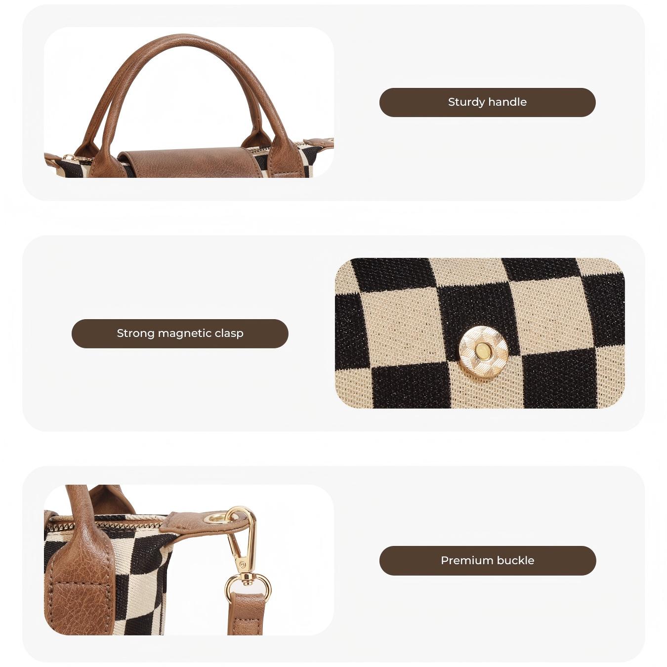 Ounamei Mini Checkered Nylon Crossbody Bag | Small Size Large Capacity 3-Way Carry Lightweight Tote