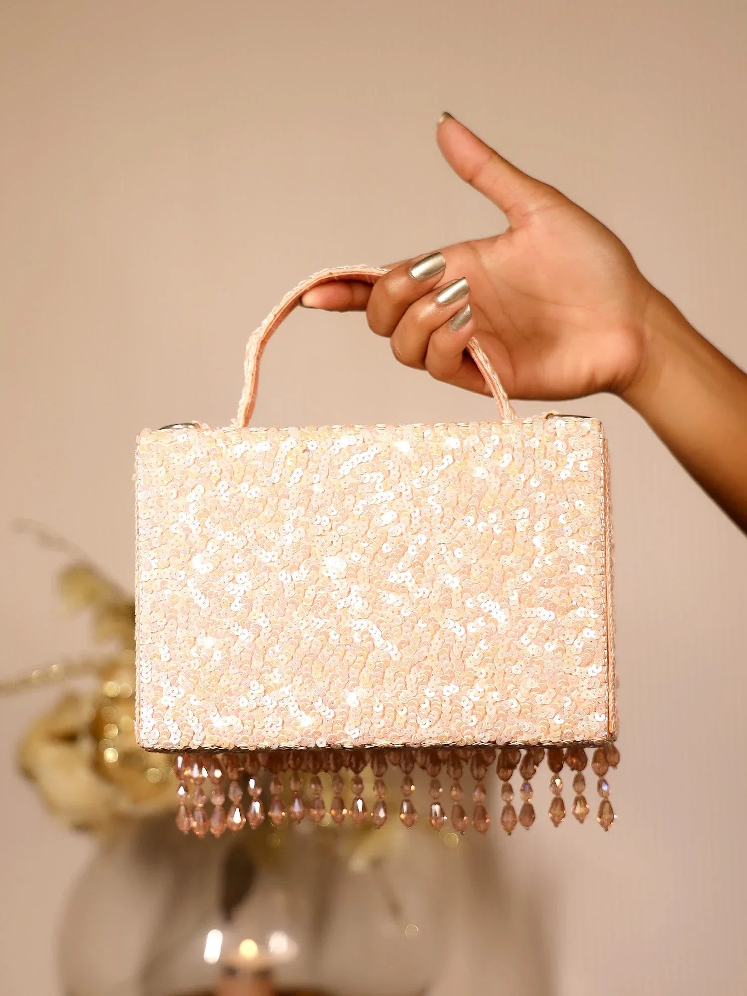 Fatima Copper Sequence Box Style Clutch