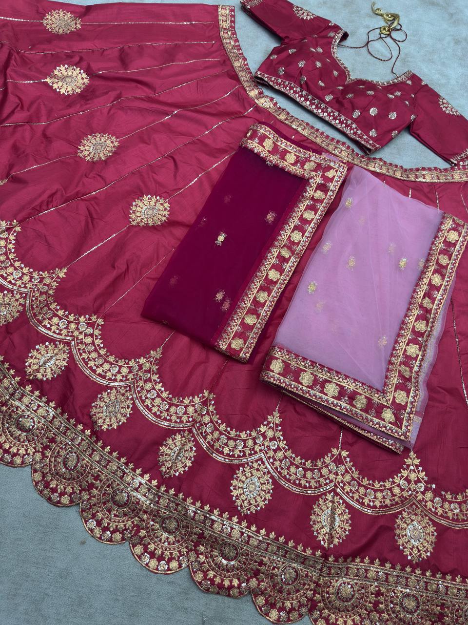 PINK JALPARI SILK WITH EMBROIDERY SEQUENCE ZARI DESIGN WORK LEHENGA - INSPIRED | Ready To Wear - qivii