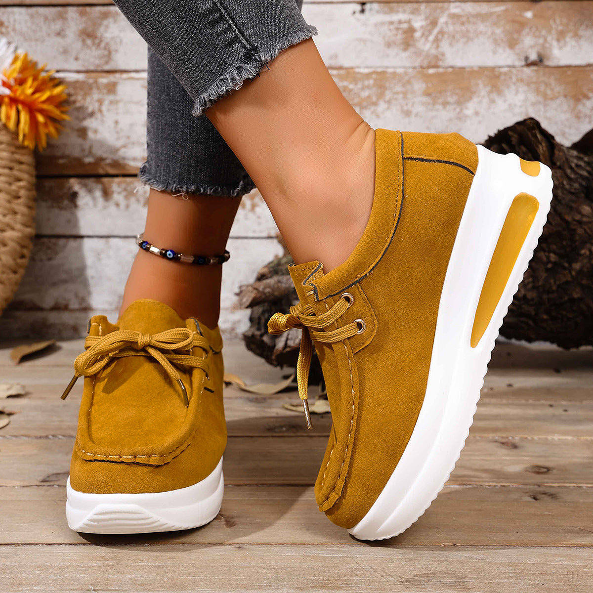 Women's Chunky Sole Lace-Up Loafer - Casual Wedge Heel Shoes (US 5-10.5)