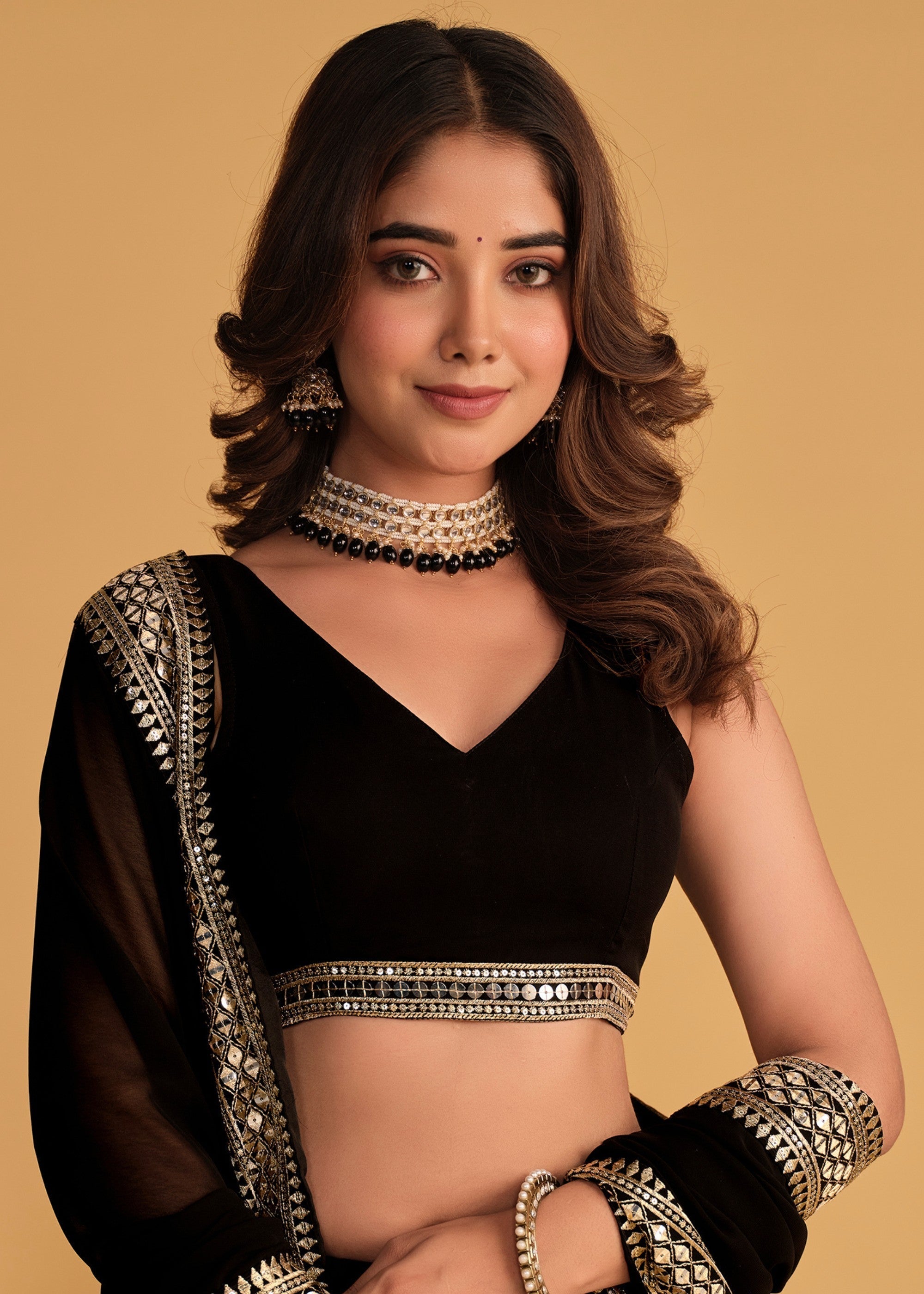 Onyx Black Georgette Lehenga Choli With Sequins Zari Embroidered Work : Top Pick | Ready To Wear - qivii