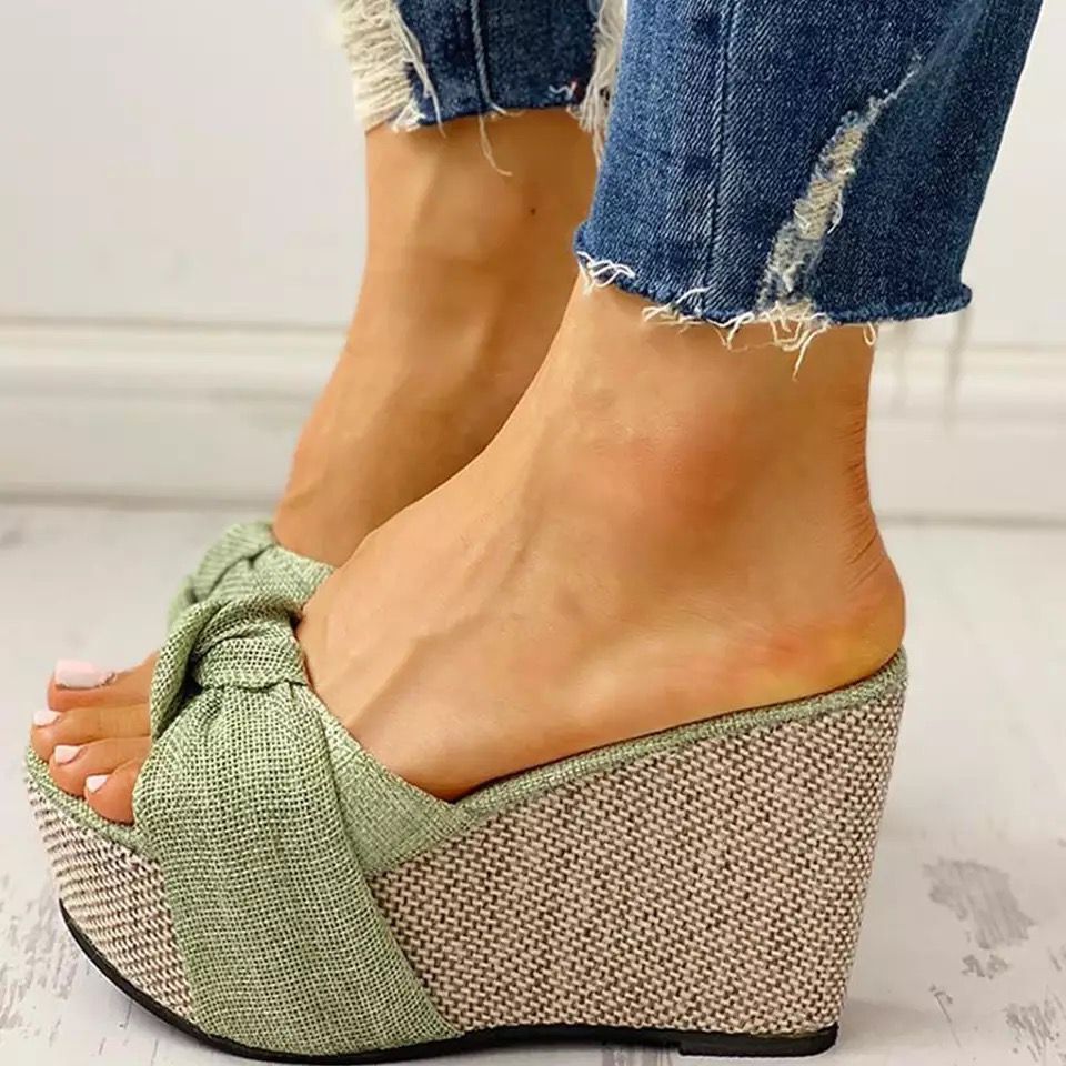 Women's Celeste Bow Peep-Toe Wedge Slide Sandals - Elegant Roman Summer Slides (US 4-10.5)