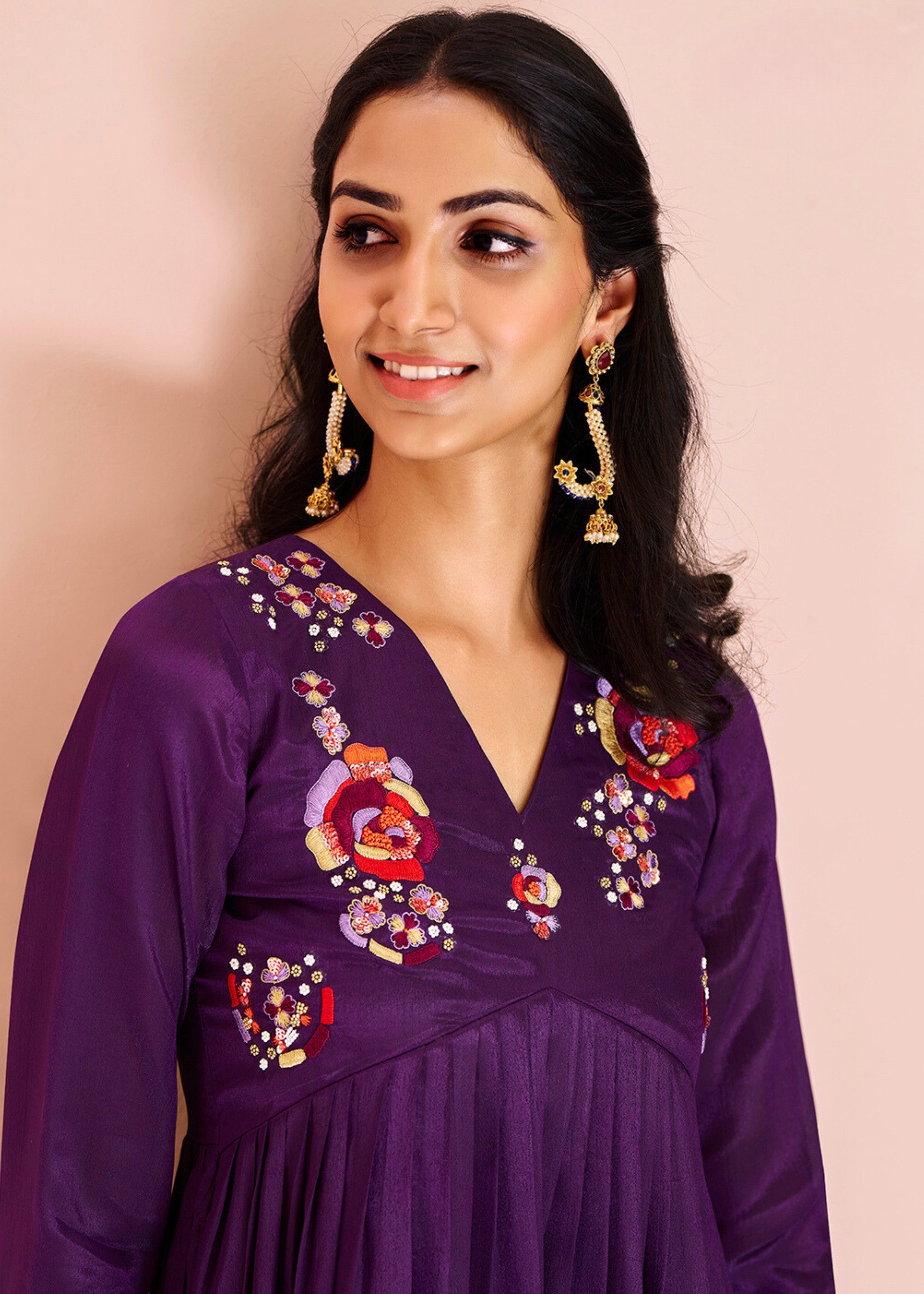 Chinon Wine Handwork Kurta with Pant - qivii