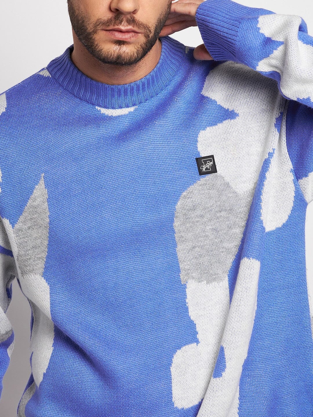 Sky Blue Floral Oversized Sweater