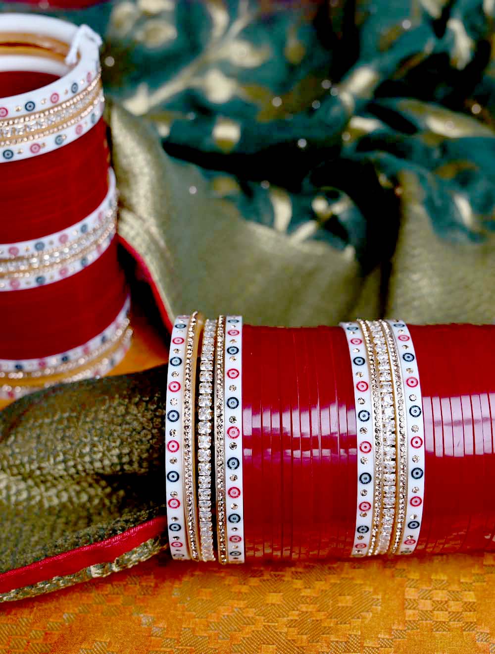 Rukmani Maroon Bangles With American Diamond Kada's Punjabi Chura - qivii
