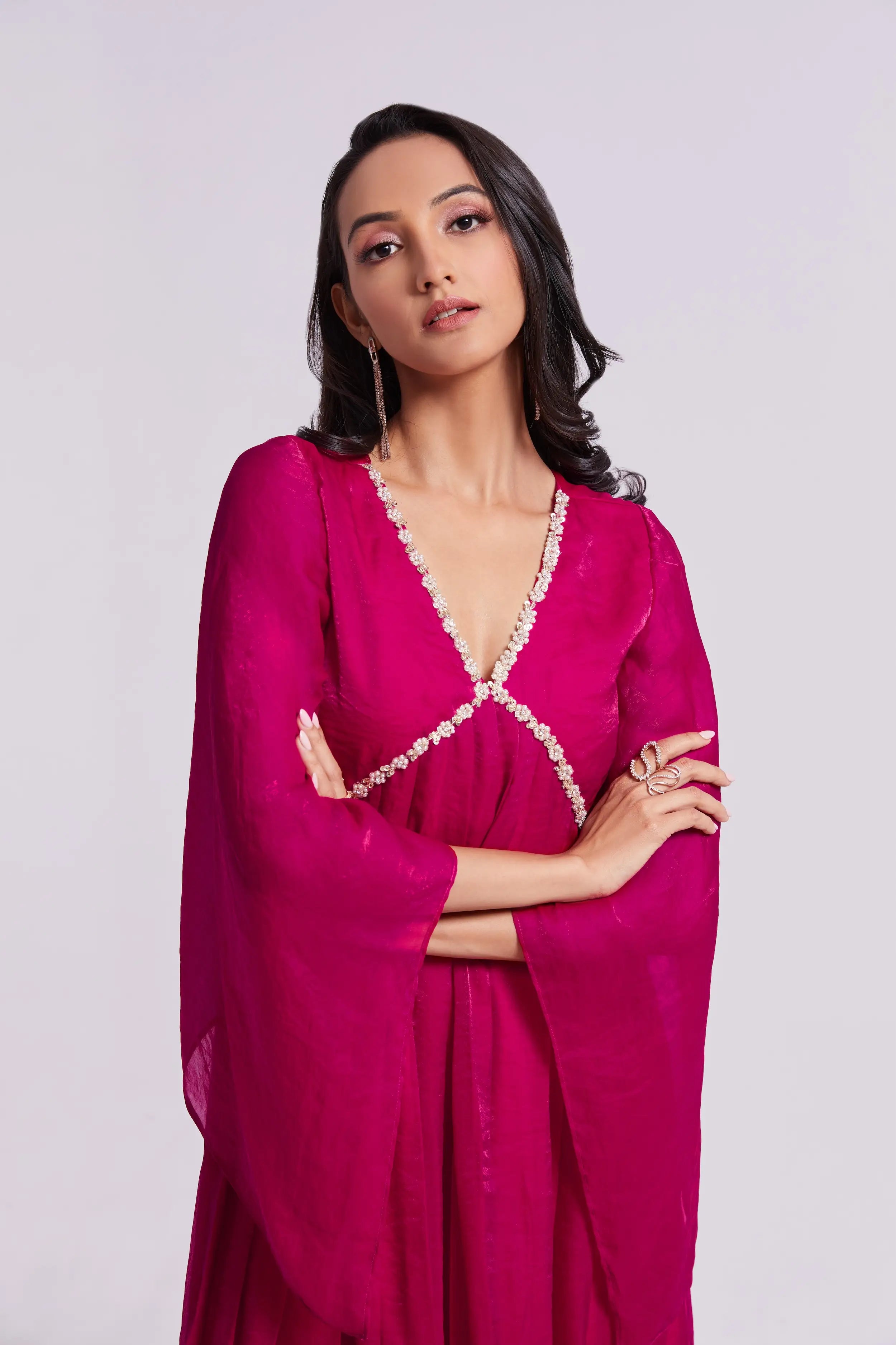 Pink Pure Organza Salwar Suit With Handwork - qivii