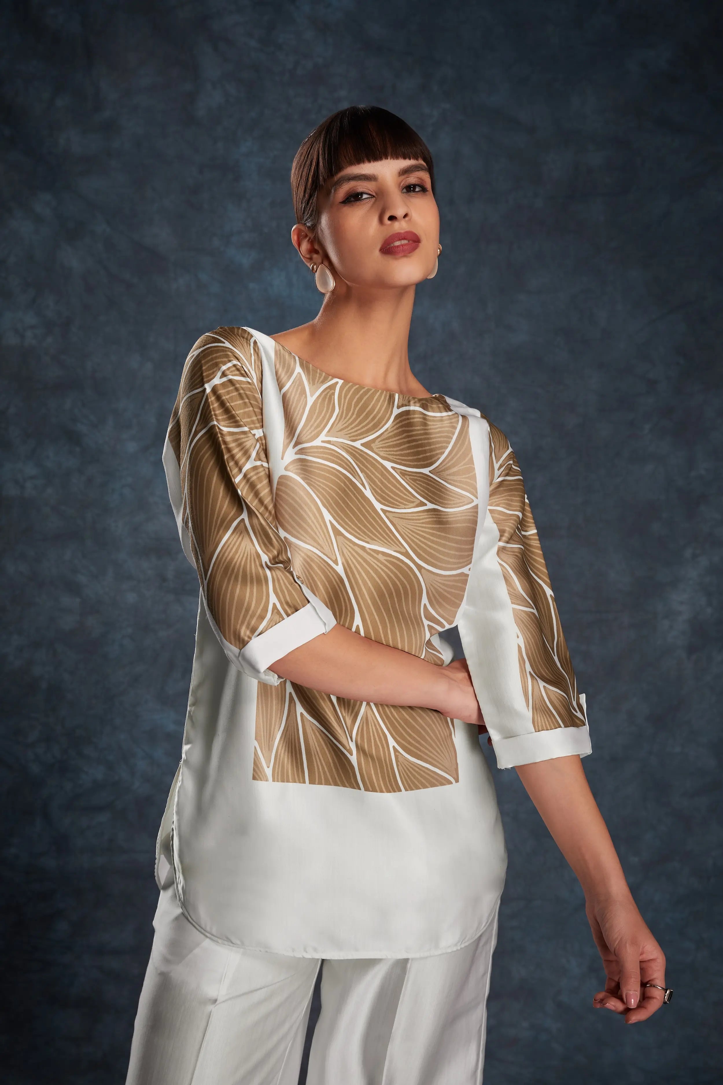 White Printed Satin Co-ord Set - qivii