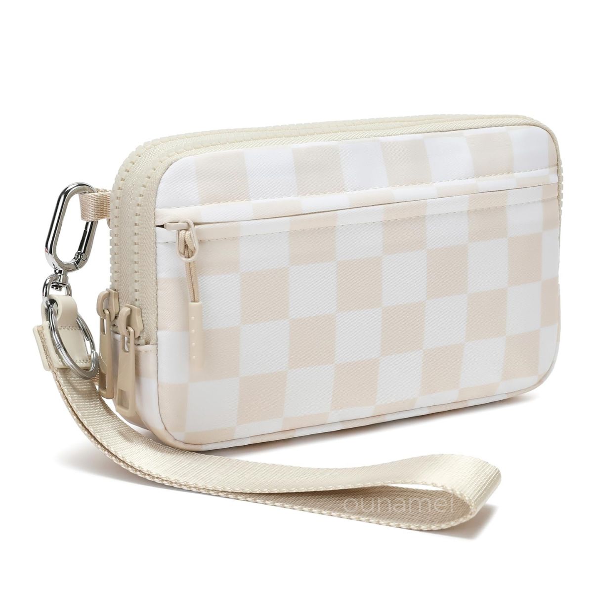 Ounamei Quilted Nylon Wristlet Crossbody Wallet for Women 4-Zipper Small Bag with RFID Protection & Adjustable Strap