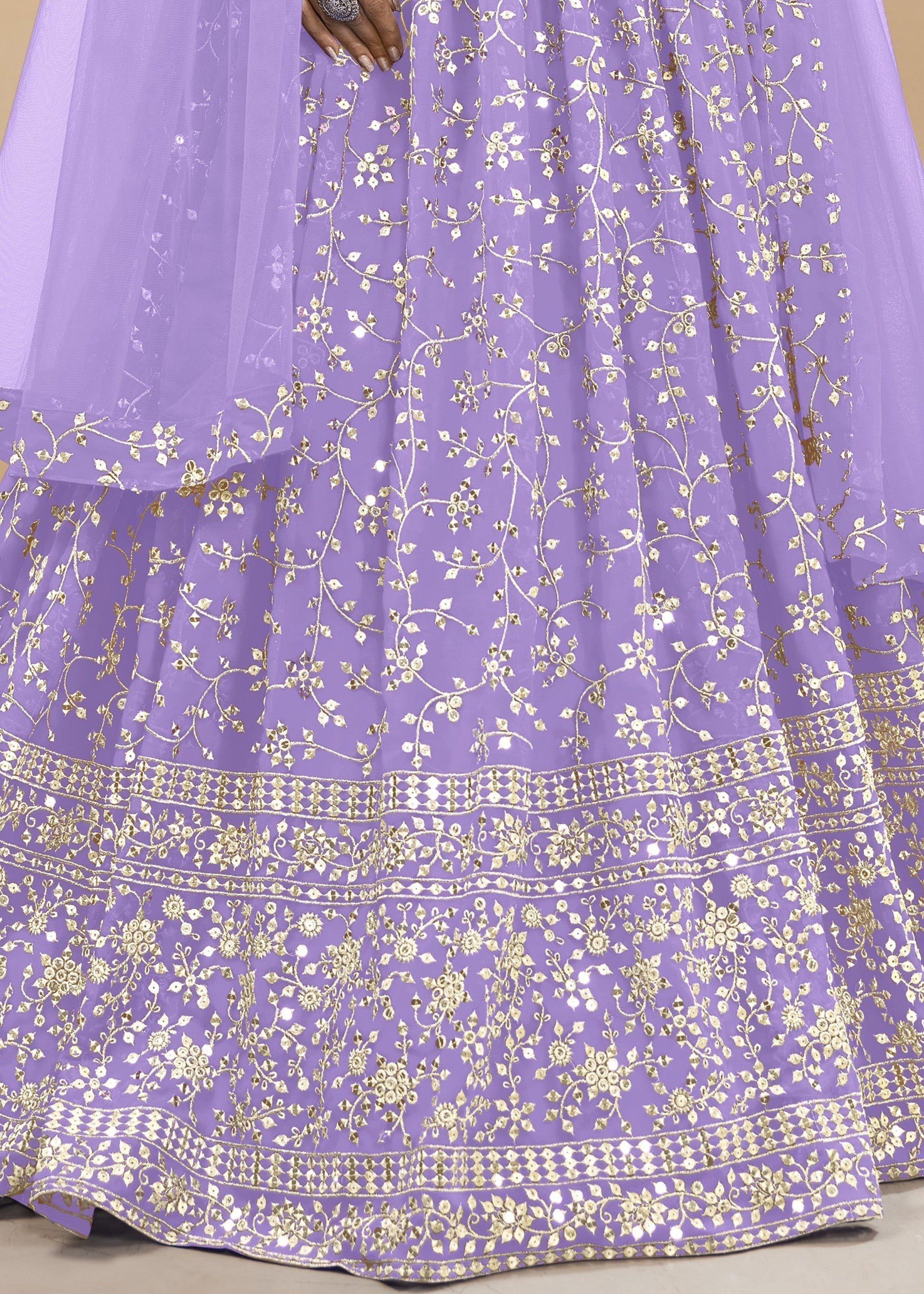 Lavender Purple Georgette Lehenga Choli With Sequins Zari Embroidered Work | Ready To Wear - qivii