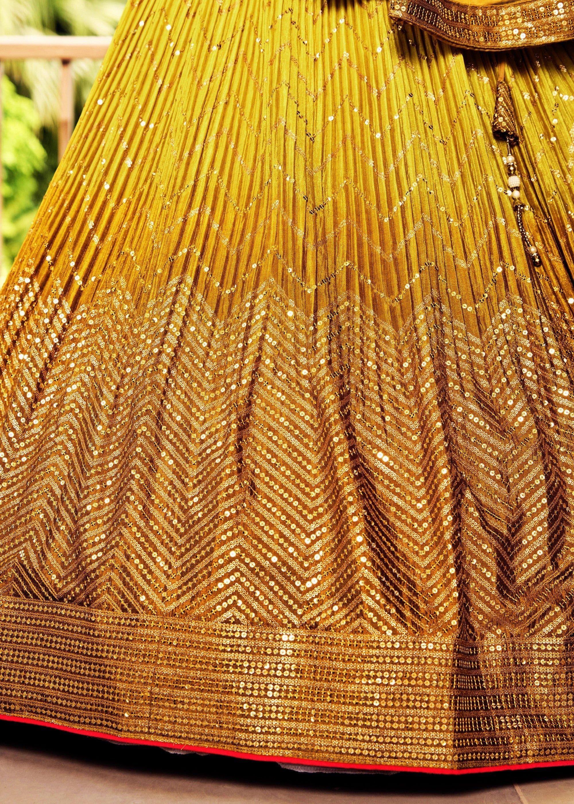 Butterscotch Yellow Chinon Silk Lehenga With Sequence and Thread Embroidery Work | Ready To Wear - qivii