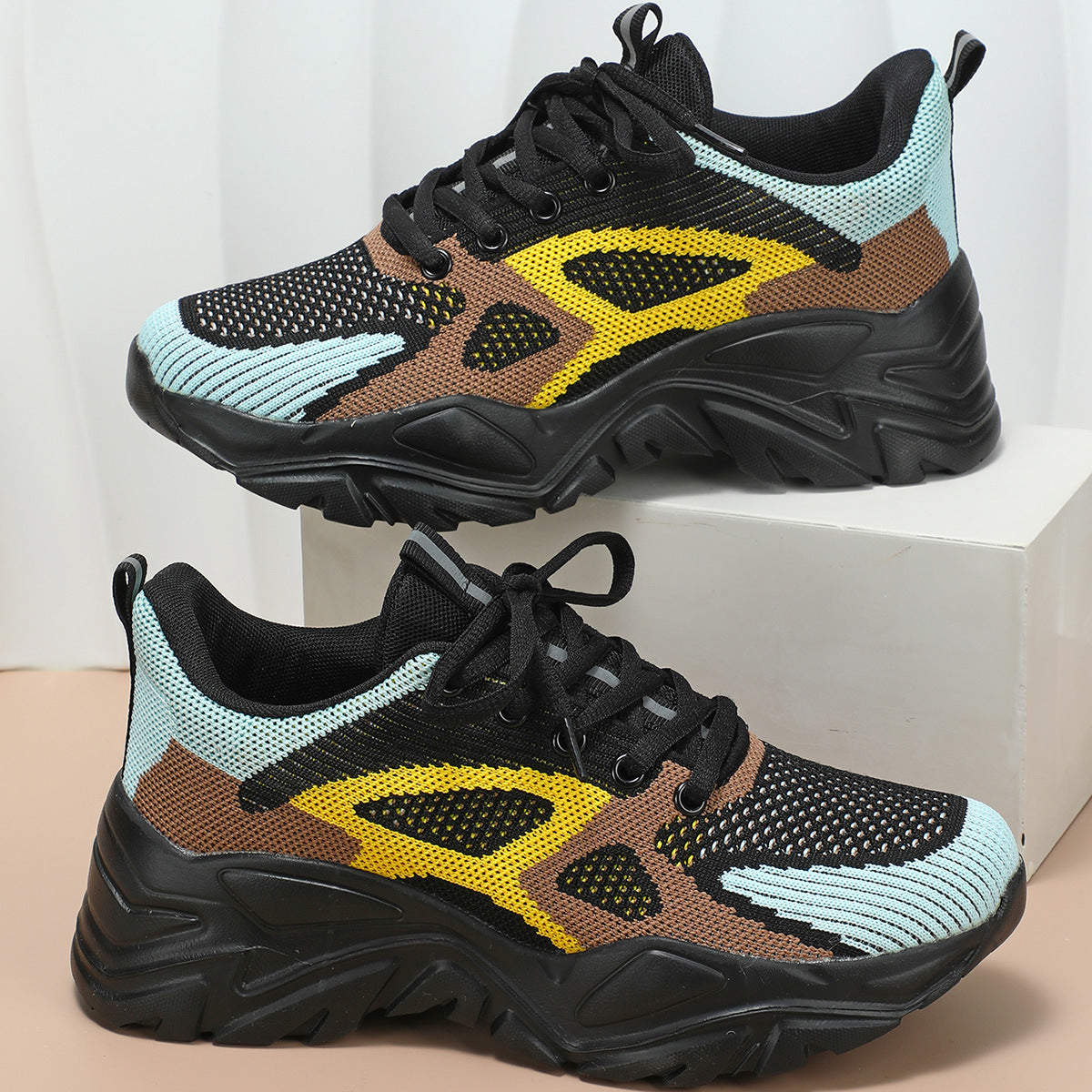 Women's Calyra Color-Block Knit Sneakers - Chunky Platform Walking Shoes with Pull Tab (US 4-11.5)