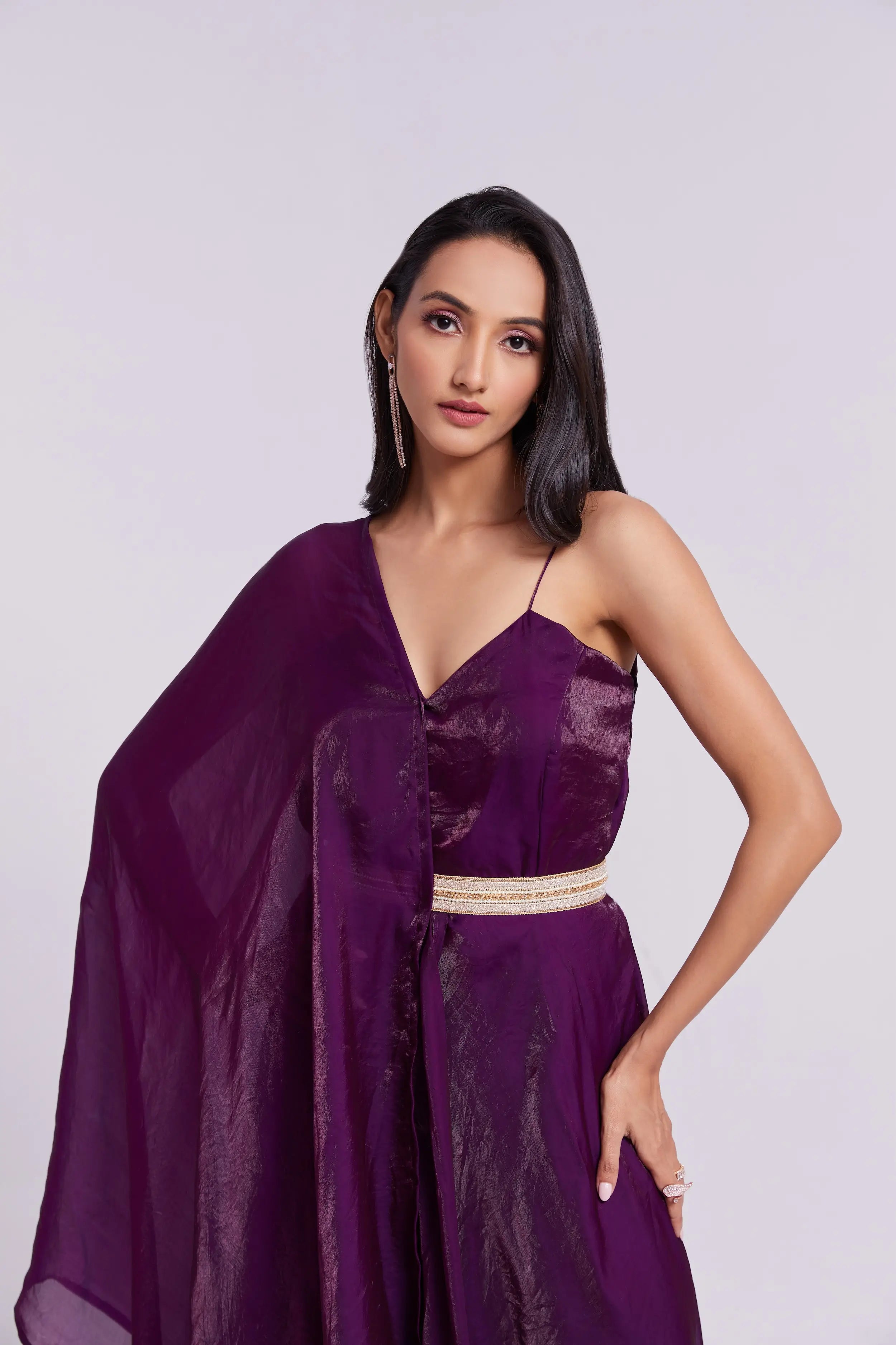Wine Pure Organza Gown With Dupatta - qivii
