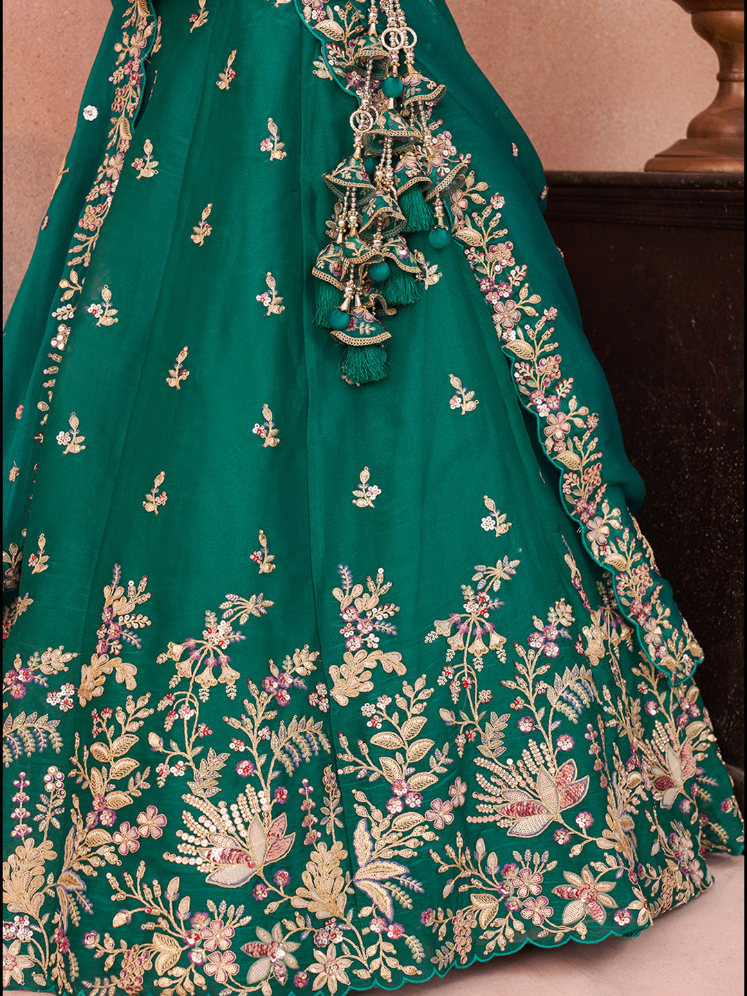 Green Tissue Sequined with Zari Embroidered Lehenga Set