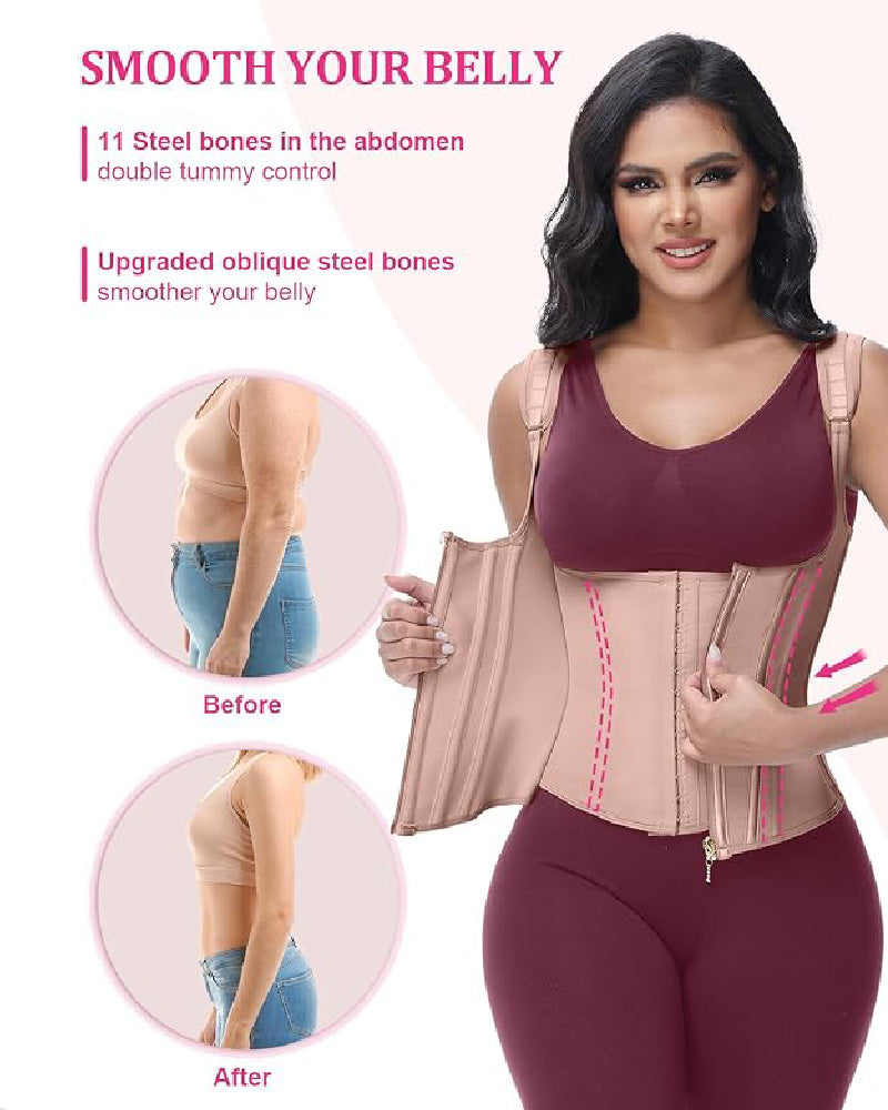 Waist Trainer for Women Body Shaper Corset Vest Tank Top with Steel Bones - By Qivii