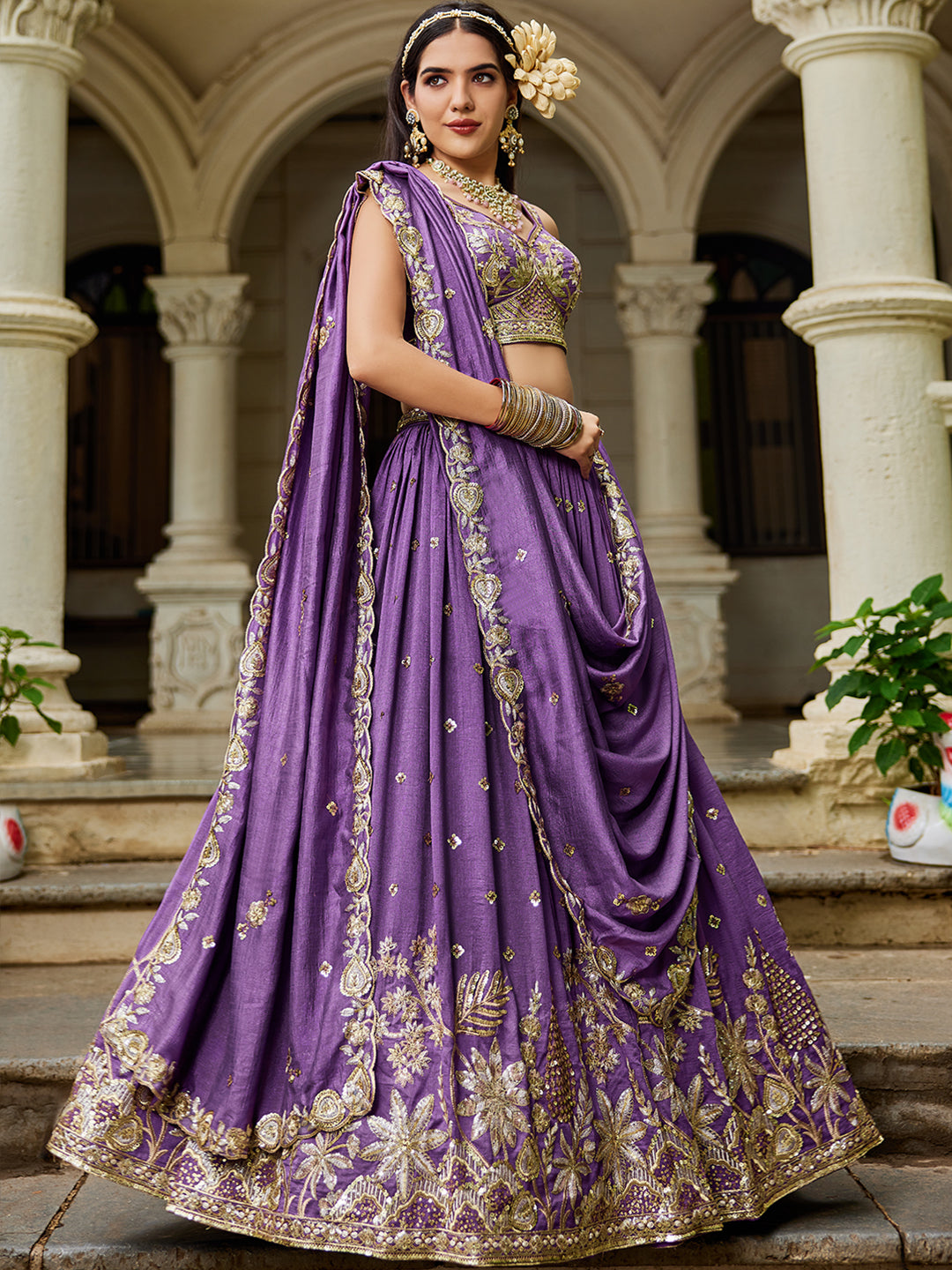 PURPLE - Chiffon Sequinse embroidery Lehenga choli & Dupatta