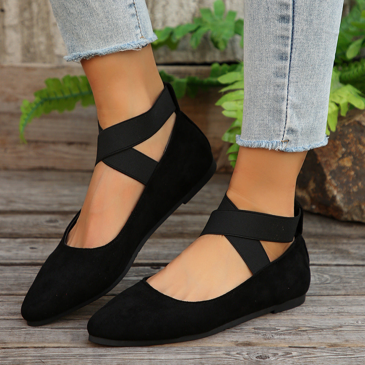 Women’s FlexiWalk Cross-Strap Slip-On Loafers – Round-Toe Low-Top Flats (US 5–10.5)