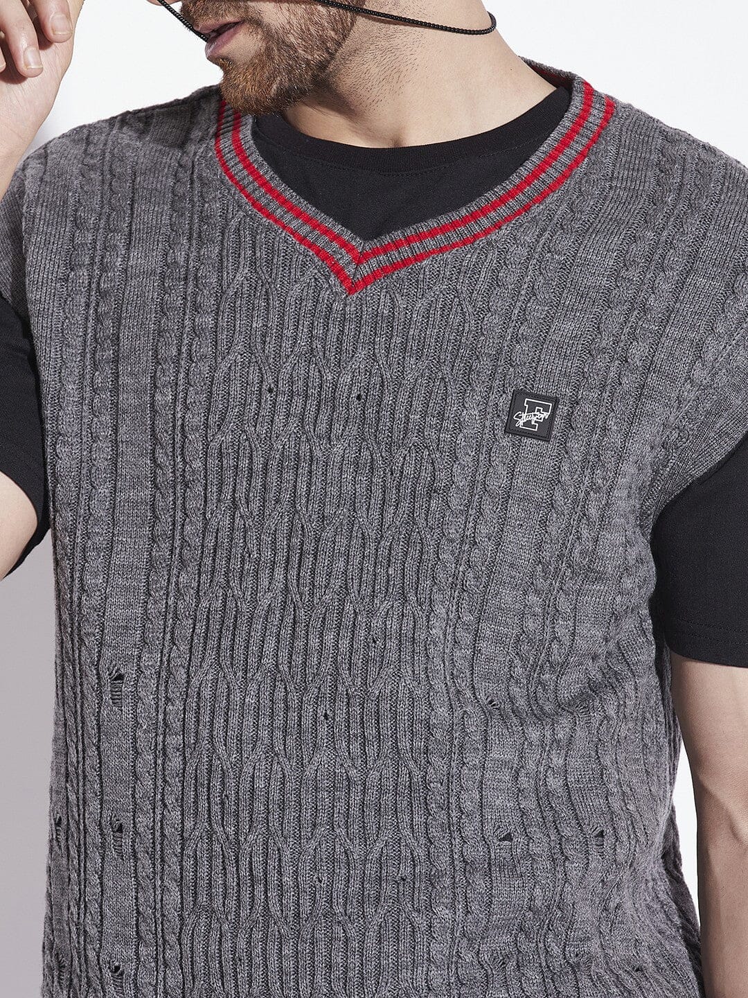 Charcoal Knitted Sleeveless Sweater