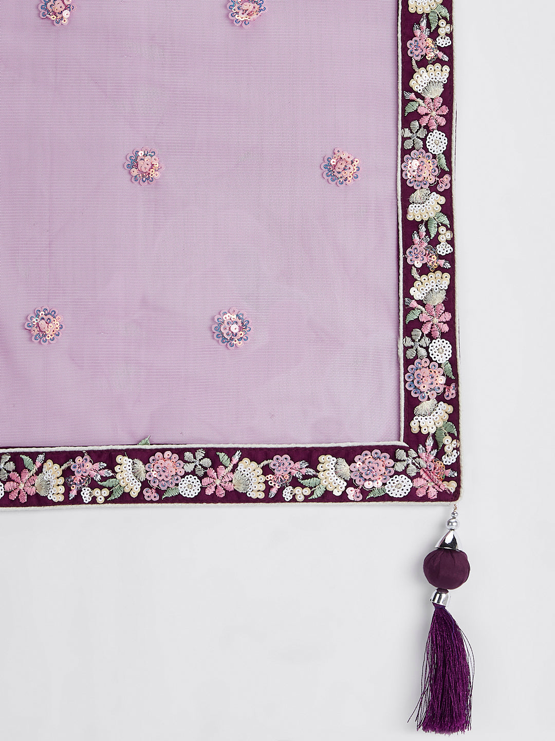 Burgundy - Multi-Sequins & Thread Work Embroidery Net Semi-Stitched Lehenga - qivii