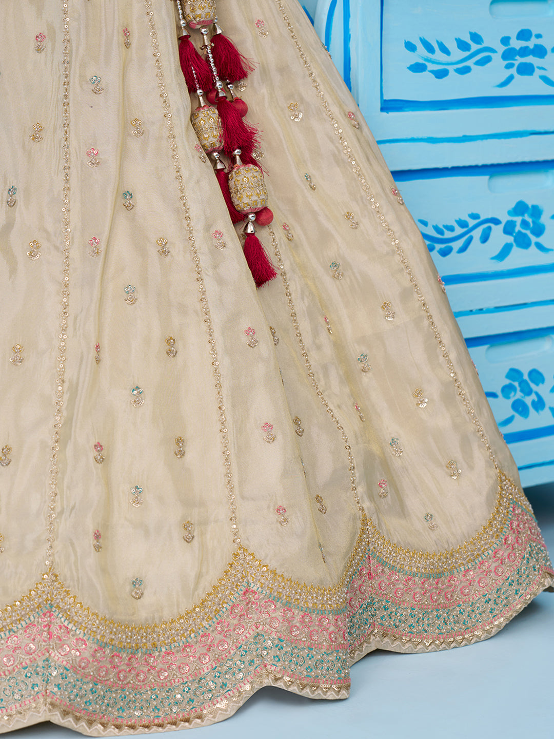 Pink Tissue Sequins Embroidered Lehenga Set