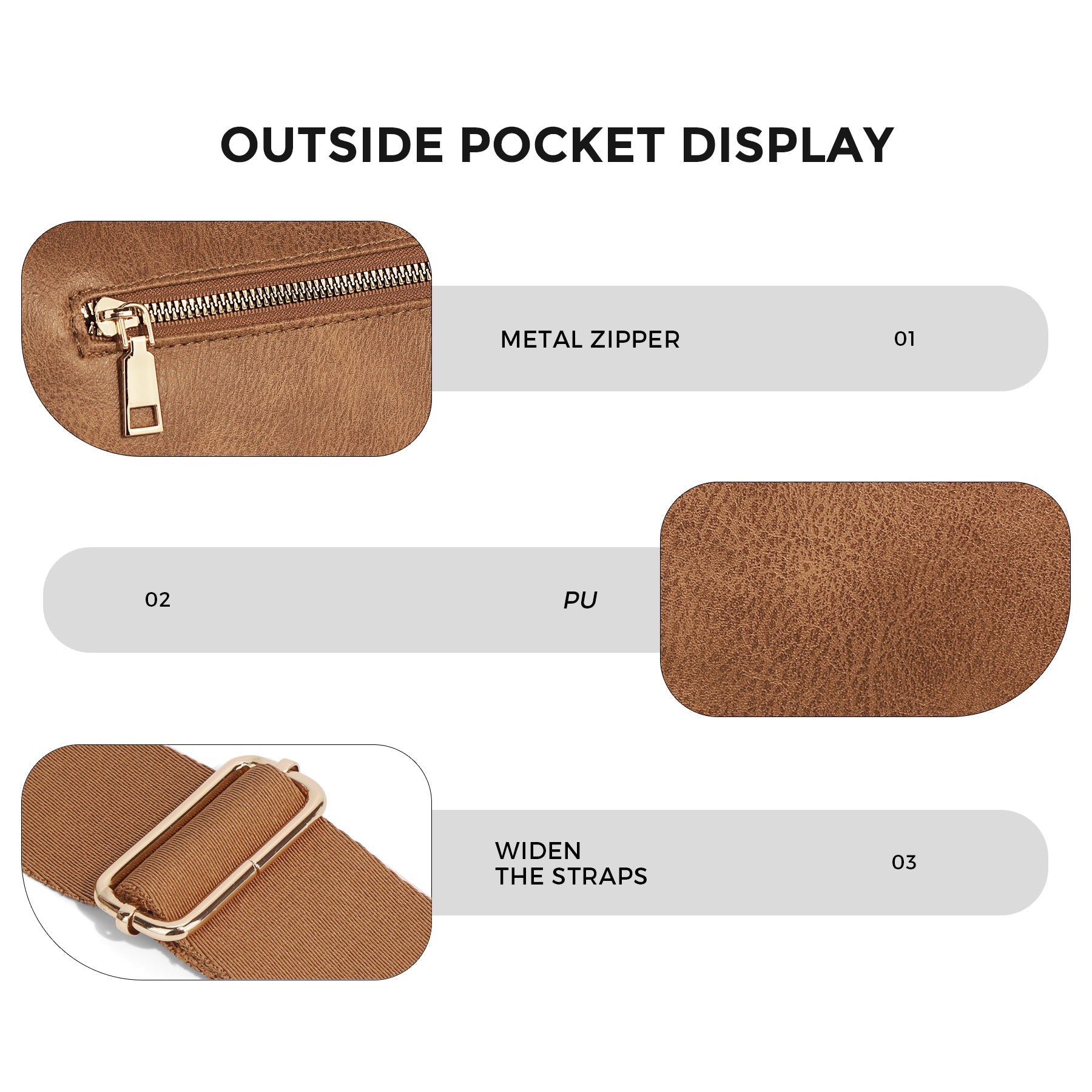 Ounamei Solid Color Crossbody Bum Bag for Women Vegan Leather Large Capacity Belt Bag for Moms & Everyday Travel