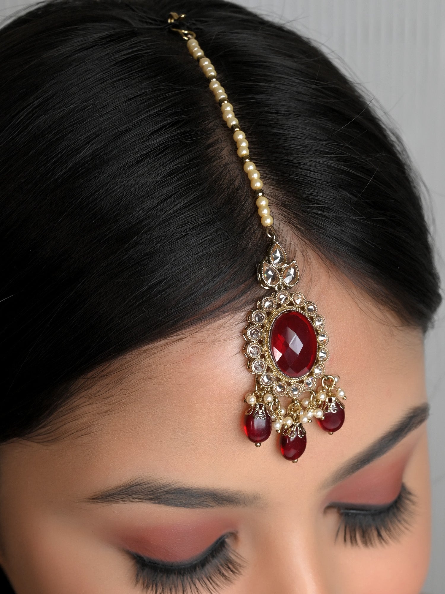 Aadhya Maroon Polki Choker Set - qivii