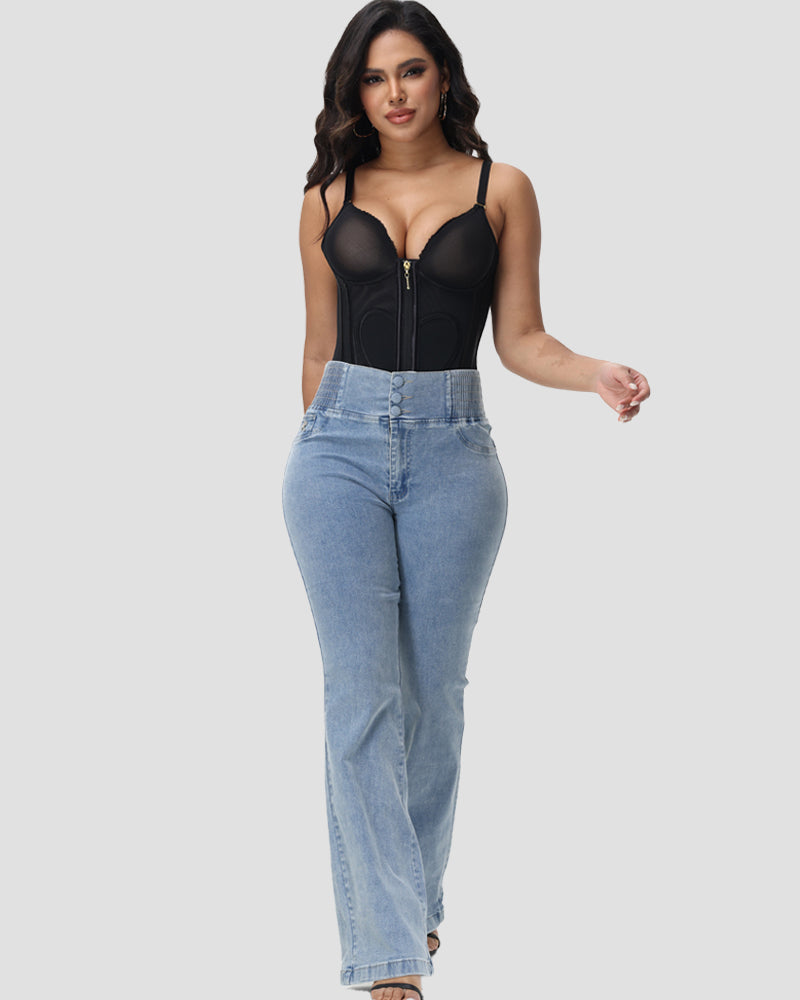 Shapshe® High Rise Skinny Flared Jeans With Elastic Waistband - By Qivii