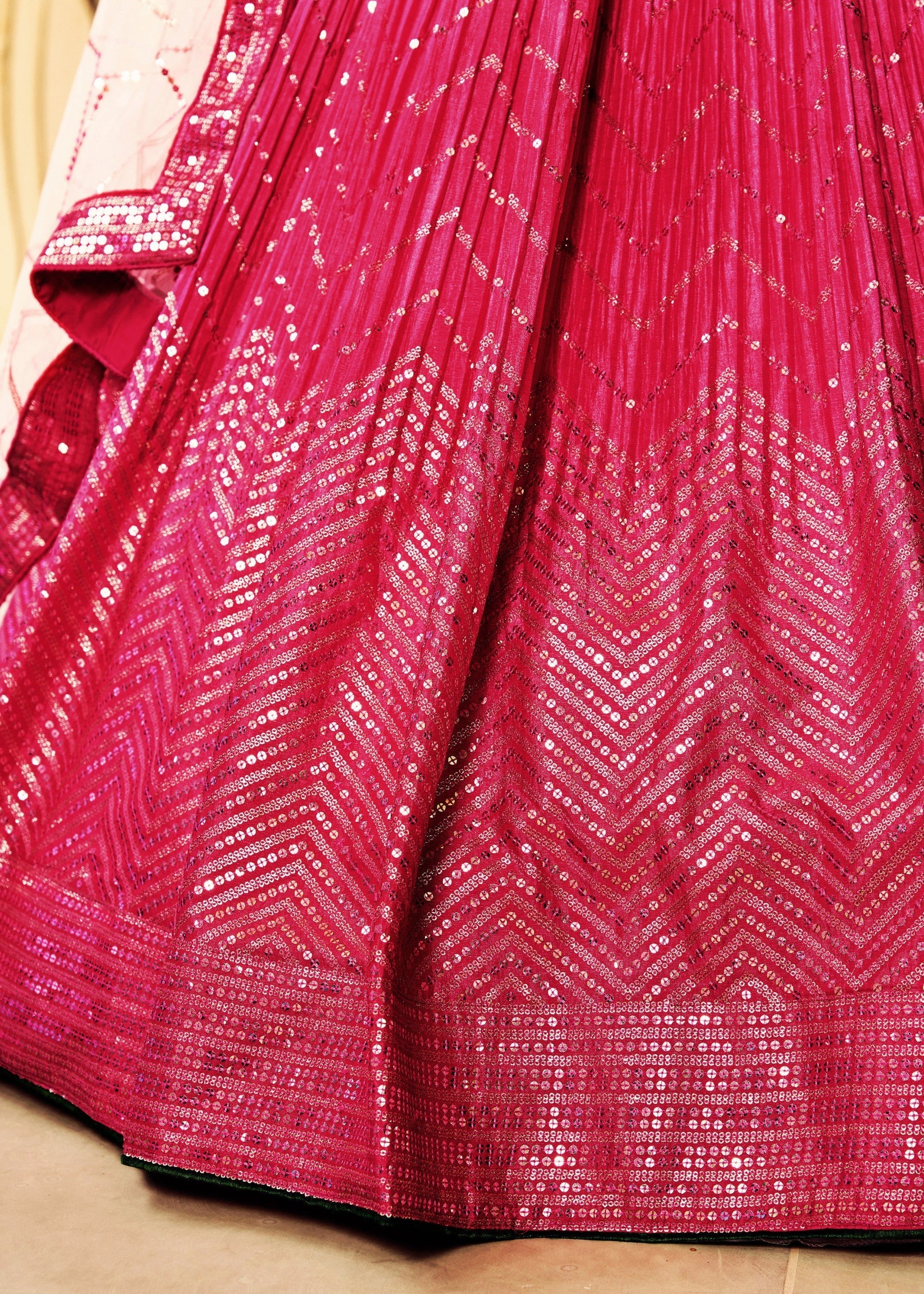 Hot Pink Chinon Silk Lehenga With Sequence and Thread Embroidery Work | Ready To Wear - qivii